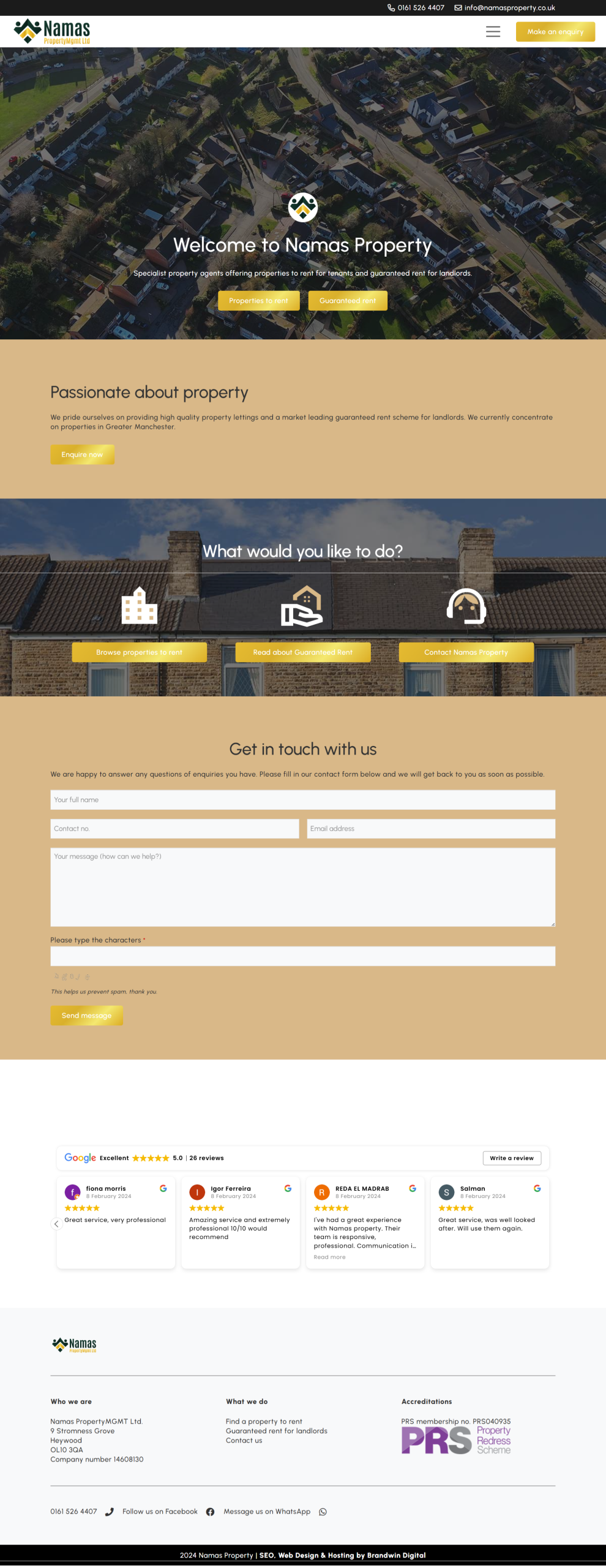 Namas Property Management website design and Marketing case study by Brandwin Digital